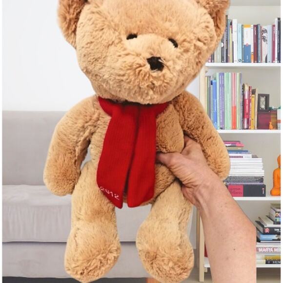 2012 Kohls Plush Teddy Bear 13" Sitting Huggable Toy Beige Tan w Scarf Nostalgia - Picture 1 of 16